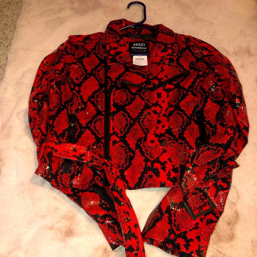 Brand new red snake print biker jacket